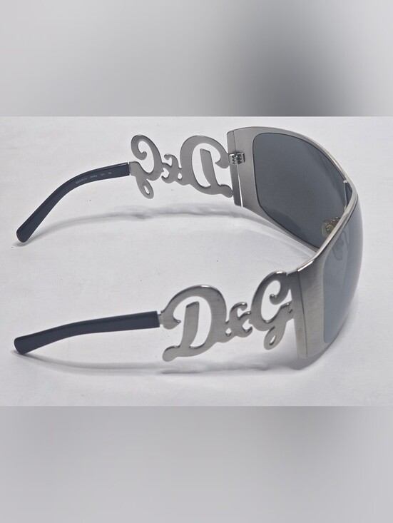 Dolce & Gabbana Accessories - Dolce & Gabbana DG Metal D&G Big Logo Mask Shield Oversized Sunglasses Silver